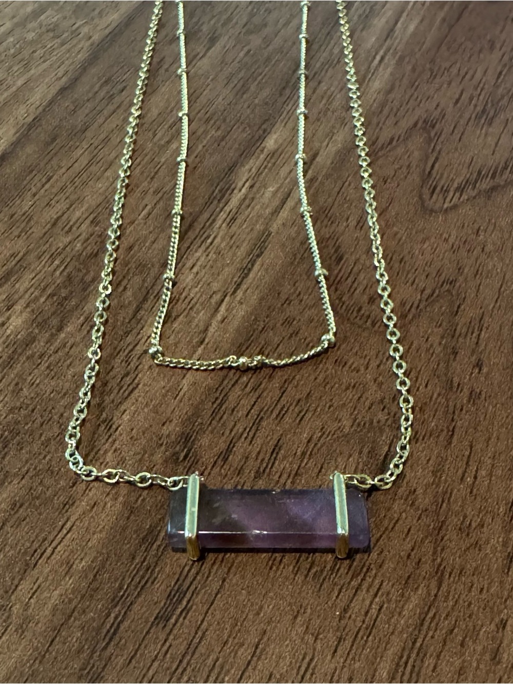 Gold-Tone Necklace with Purple Faceted Bar Pendant
